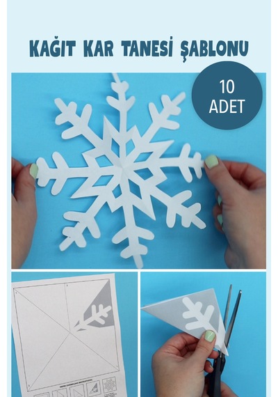 Kağıt Kar Tanesi Şablonu, 10 Adet A4 Boyut .