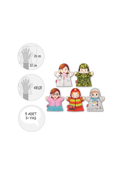 5 Parça Tox Meslekler El Kukla Set , Eğitici Oyuncak