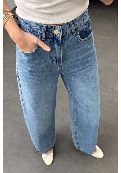 5in1Canpolat Mavi Kemerli Tensel Denim Pantolon 0030