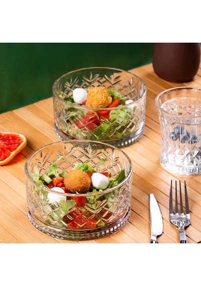 Porsima 2 Li Kristal Cam Çerezlik Sunumluk Tek Kişilik Salata Kasesi Seti 400 Ml