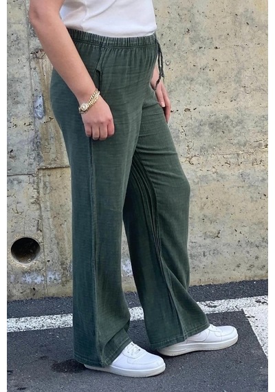 Mia Butik Kadın Haki Keten Pantolon Haki