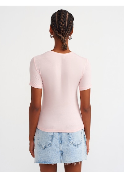 Dilvin Yaka Basic T-shirt Pudra