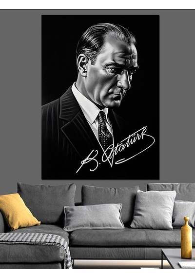 Ahşap Tablo Siyah Takımlı Atatürk Portresi