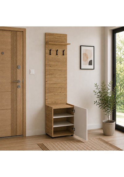 Porto Tek Kapaklı 3 Askılı Vestiyer - Florida Meşe/vizon 51x210x34 Cm Florida Meşe/beyaz