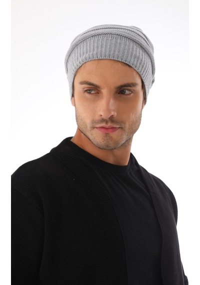Ritagarcia Unisex Arkası İpli Büzgülü Triko Bere Kışlık Dökümlü Slouchy Beanie Bere Gri