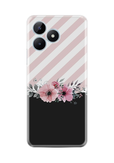 Realme 50 Pro 4g Kılıf Desenli Silikon Strip Pink Flowers 1396