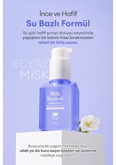 Argan Yağı Ve E Vitaminli Nemlendirici Parfümlü Saç Serumu Mılk Baobab Hair Syrup White Musk
