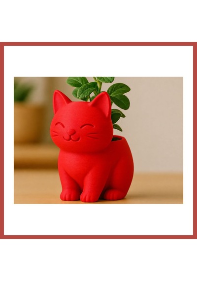 Bezos 3d Baskı Sevimli Kedi Saksı - Figürlü Sukulent Saksısı-kırmızı Erdotıca Standart