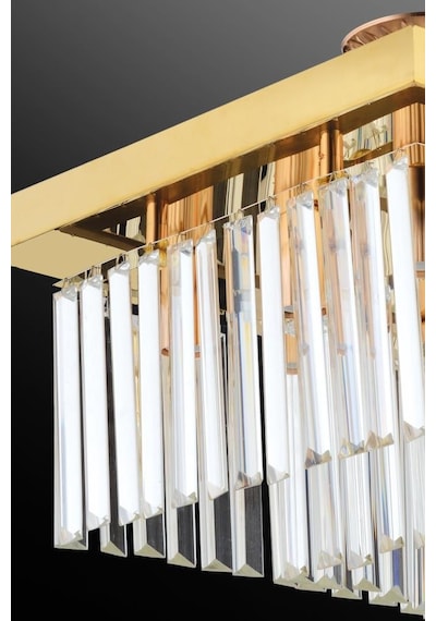 İstanbul Avize Yasemin 40 Cm Kare Gold Kristal Taşlı Avize Altın