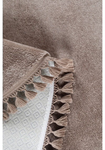 Vl Yuvarlak Comfort Ponpon Saçaklı Peluş Post Halı Kahverengi Halı Kahverengi P.saçak