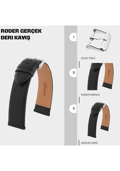 R4175 Roder Deri Kayış - Siyah - 22mm Şeffaf