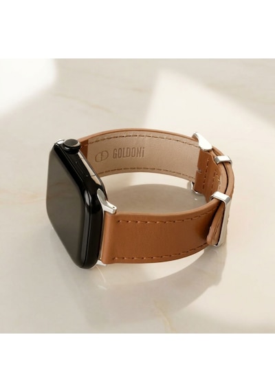 Goldoni Apple Watch Uyumlu İnce Taba Deri Kordon Metal Köprülü