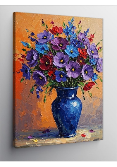 Kanvas Tablo Vazoda Renkli Çiçekler 50cmx70cm