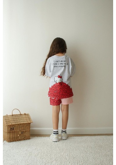 Jeliboomkidswear Kiz Çoçuk 3-10 Yaş Şortlu Kısa Kollu 2 Li Takım Gri
