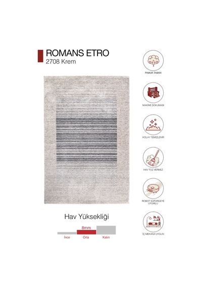 Romans Etro 2708 Krem - Spor Saçaklı Polyester Çizgili Çerçeveli Vintage Halı