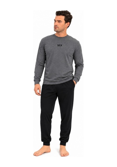 Elitepoint 1929 Erkek O-yaka Kışlık Pijama Takım Antrasit