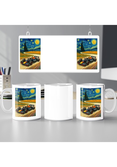Van Gogh Yıldızlı Gece Tasarım Red Bull F1 Araba Kupa Bardak Sanat Ve Yarış Tutkusu Hediye Beyaz