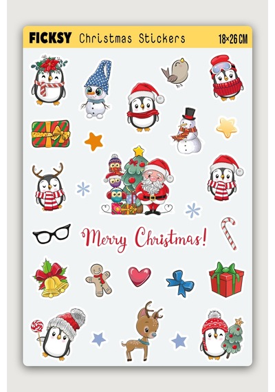 Sevimli Penguen Yılbaşı Yeni Yıl Temalı Sticker Seti - 27 Adet Etiket Çıkartma Diğer