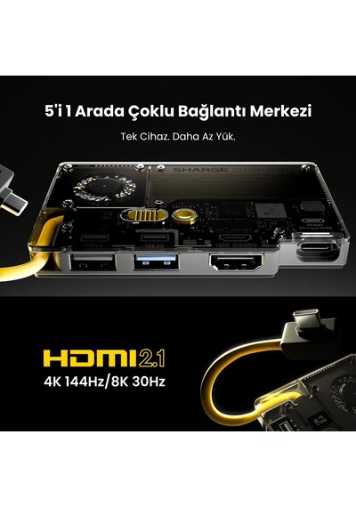 Sharge Disk Pro 4tb Dahili Nvme Ssd Li Aktif Soğutmalı 5 İ 1 Arada Usb-c Çok Portlu Hub, 10gbps Taşınabilir Ssd, Hdmı 2.1 Ve Usb-a Destekli