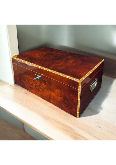 Lubinski İtaly Canforo Humidor Puro Kutusu Ceviz 125's Cigar Spa Elektronik Puro Nemlendirme Cihazı