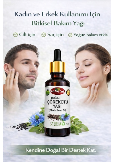 Safvital Çörekotu Yağı %100 Saf Bitkisel Bakım Yağı 20 Ml Cilt Saç Güçlendirici Doğal Yağ