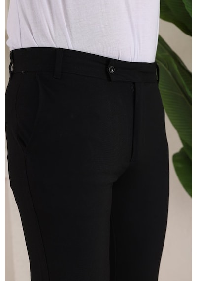 Moderie Butik Erkek Slim Fit Likralı Bilek Boy Dilli Kumaş Pantolon Siyah