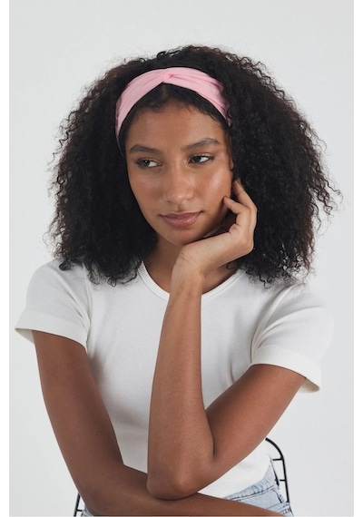 Butikgiz Beyaz Kısa Kol Bisiklet Yaka Vücuda Oturan Kaşkorse Crop + Bandana Set %100 Pamumklu, Esnek Rahat Beyaz-pembe