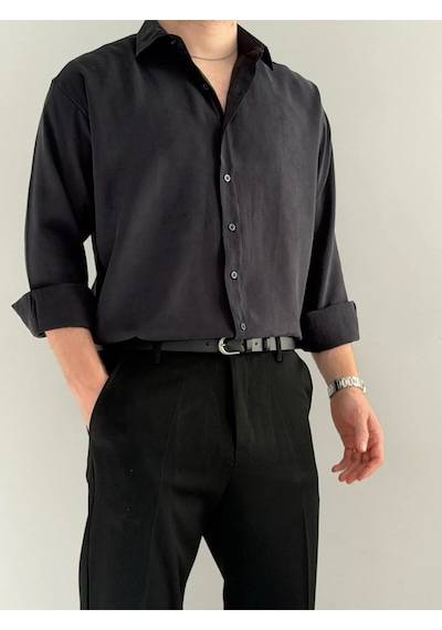 Relaxed Fit Hafif Rahat Modal Kumaş Gömlek Siyah