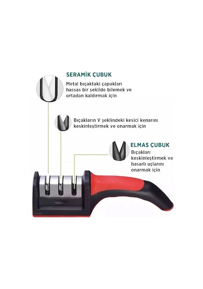 Shapener Rs-168 Bıçak Bileyici 3 Açılı Elmas Seramik Çelik Bıçak Bileme Aleti - 1 Adet