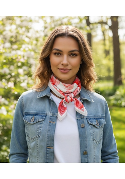 Enerjik Kırmızı Çiçek Desen 70 70cm Bandana/fular Çok Renkli