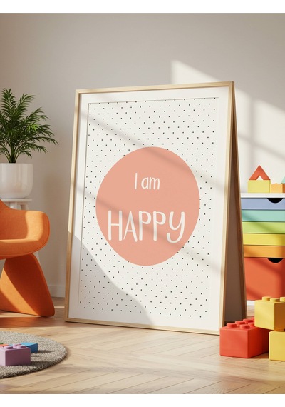 I Am Happy Dijital Baskı Poster Turuncu Çerçevesiz