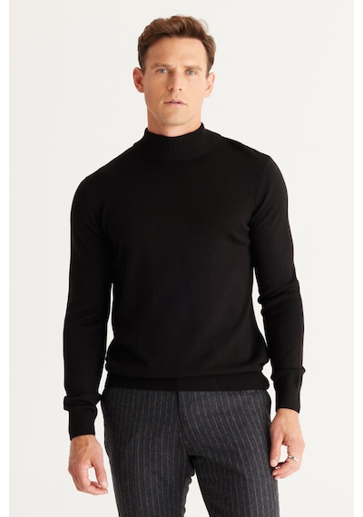 AC&Co / Altınyıldız Classics Standart Fit Normal Kesim Yarım Balıkçı Yaka Erkek Triko 4A4923100005SYH3XL Siyah