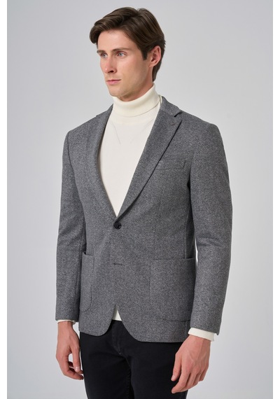 Morven Erkek Füme Örme Trend Desenli Slim Fit Mono Yaka Ceket 26ms002003050 Füme