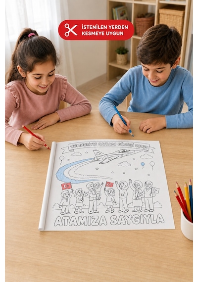 29 Ekim Cumhuriyet Bayramı Temalı Çocuk Boyama Rulosu Atatürk, Türk Bayrağı Ve Kutlama Çizimleri 30cm X 4m