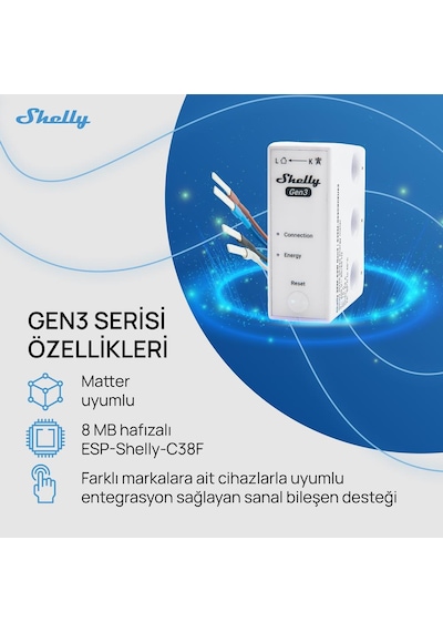 Shelly 3em-63w Gen3 Akıllı 3 Faz Enerji Ölçer