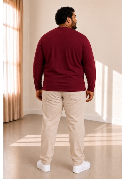 Sngl Tekstil Erkek Büyük Beden Oversize Uzun Kollu V Yaka T-shirt 3xl 4xl 5xl 6xl 7xl 8xl 9xl Bordo