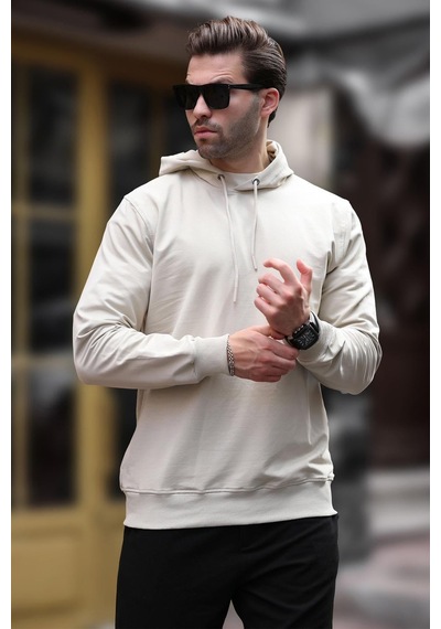 Madmext Bej Kapüşonlu Erkek Sweatshirt 7069 Bej