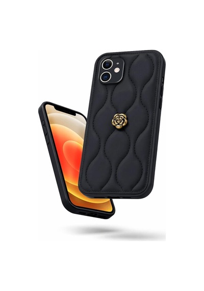 Apple İphone 11 Uyumlu Kılıf Zebana Camellia Deri Kılıf Siyah
