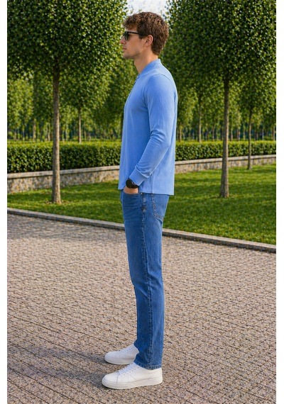 Alexandergardi Hakim Yaka Yarım Fermuarlı Erkek Sweatshirt Açık Mavi