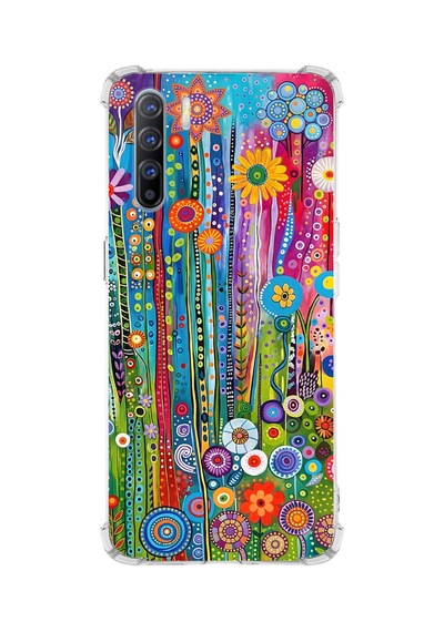Printify Oppo Reno3 İle Uyumlu Düşlerin Dansı Serisi Folklorik Bahçe Tasarımlı Uv Baskılı Köşe Korumalı Antişok Kılıf Şeffaf