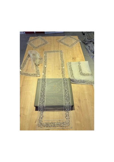 Salon Takımı Çeyizlik Hayal Tül Runner Set 5 Parça Hayal Tül Ranır Masa Sehpa Konsol Örtüsü Emona Çok Renkli