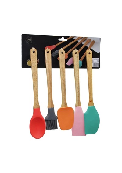 Bambu Saplı Silikon Kaşık Seti 5'li Çok Renkli