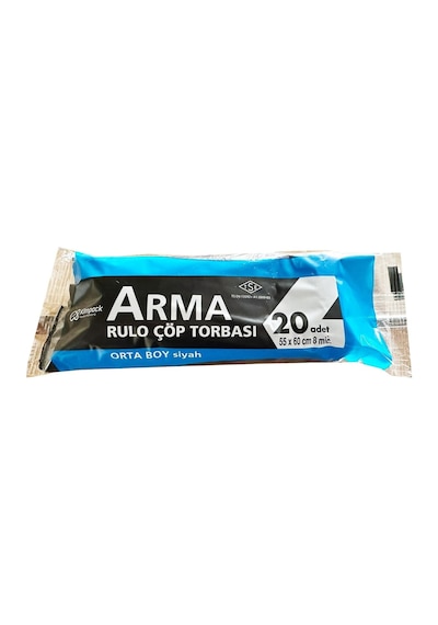Arma Siyah Orta Boy 55x60 Cm. 30 Litre Çöp Torbası Poşeti - 20 Adetlik 50 Rulo / 1000 Adet/koli