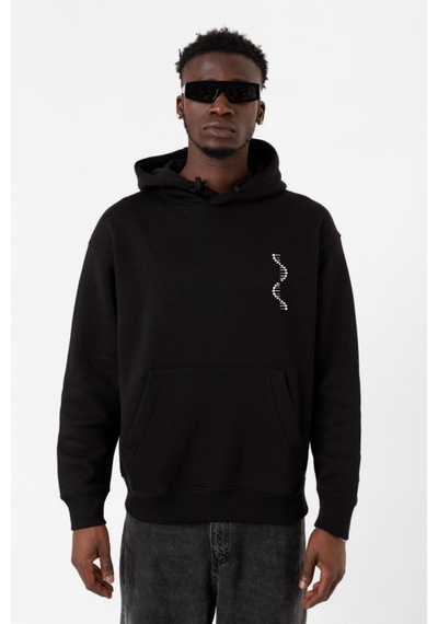 Siyah Beyaz Dna Siyah Erkek 3ip Kapşonlu Sweatshirt Siyah