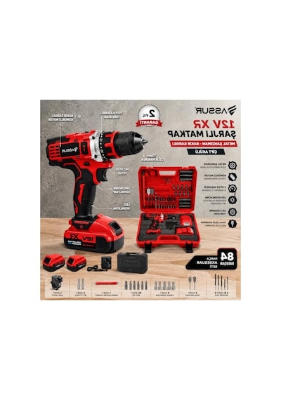 12v Şarjlı Vidalama Seti, 84 Parça Uç Seti İle Led Aydınlatmalı