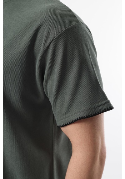 Madmext Haki Nakış Detaylı Erkek Şort T-shirt Takım E7305 Haki