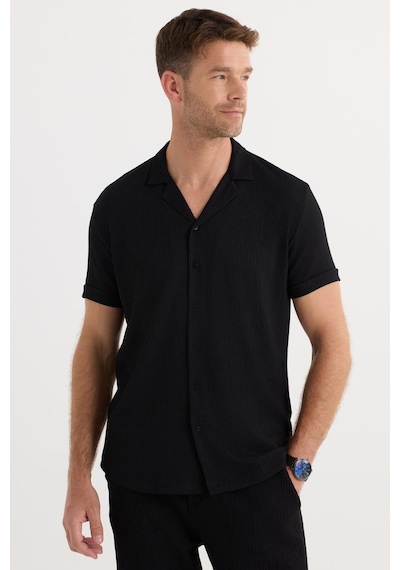 Tudors Erkek Slim Fit Dar Kesim Apaş Yaka Beli Bağcıklı Siyah Gömlek Şort Takım-37571 Siyah Tudors Erkek Slim Fit Dar Kesim Apaş Yaka Beli Bağcıklı Siyah Gömlek Şort Takım-37571 Siyah