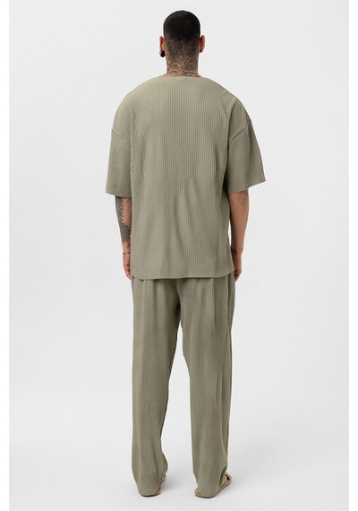 Basic Oversize Bisiklet Yaka Ottoman Takım Haki