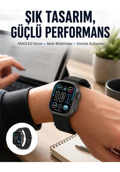 Akıllı Saat Aksesuarları Amoled Ekran 49mm Ultra Tasarım 3 Kordonlu Akıllı Saat Yeni Nesil