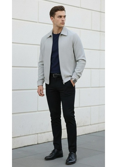 Plus Scorpion Slim Fit Fitilli Dokulu Erkek Fermuarlı Mont Ceket Günlük Şık Kombin Taş